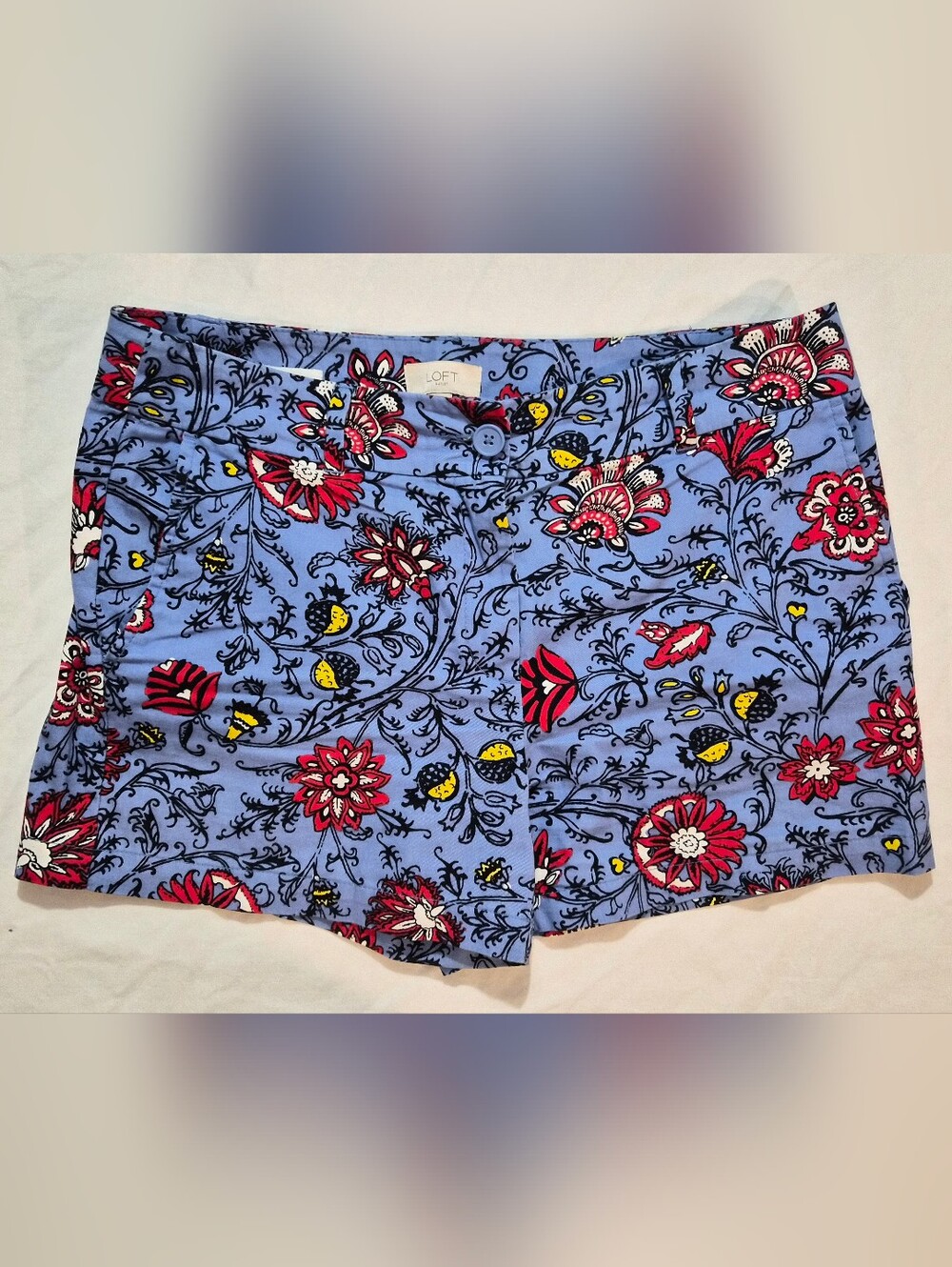 LOFT Outlet Floral Print Chino Shorts Blue Pink Size 8 Short